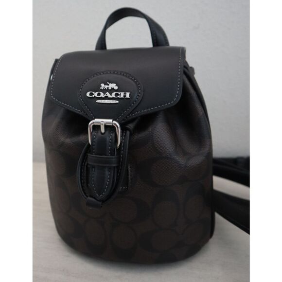 Coach CL458 Silver/Brown Black Signature Canvas Amelia Convertible Backpack - Picture 14 of 16